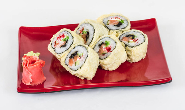 日本料理天婦羅壽司-真希（油炸鮭魚魚子魚子和奶油奶酪；卷內(nèi)）