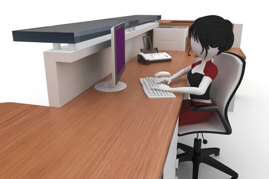 3D女孩在幫助臺(tái)工作