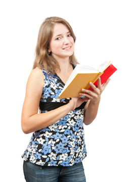 女生的書；孤立的白色