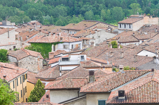博比奧全景。Emilia Romagna。意大利.
