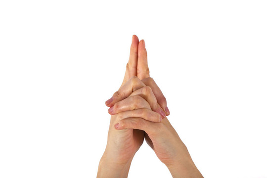 一個(gè)女人的手在瑜伽姿勢(shì)所示