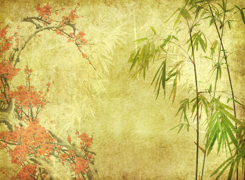 老古董紙上的竹子和梅花