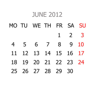簡單日歷2012年