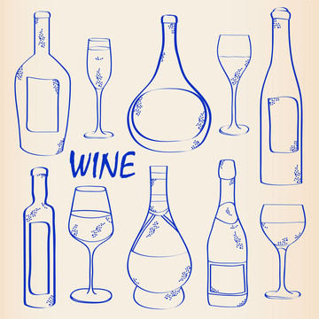 酒瓶和Glasses Icon Set