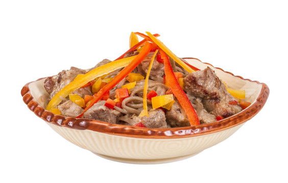豬肉的亞洲式面條；香辣美味可口
