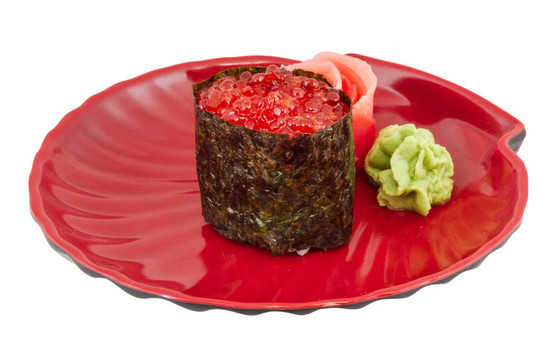 鮭魚卵壽司nikiri輥微距鏡頭
