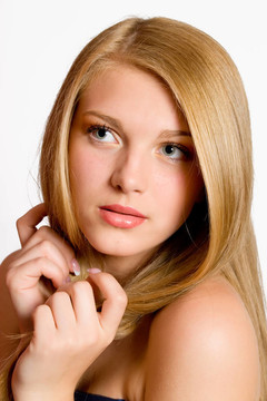 金發(fā)美女Straight Long Hair hair.close-up肖像