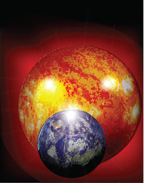 宇宙中的地球與太陽
