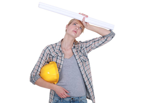 疲憊的女建筑師。