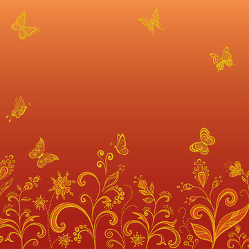 金色花朵和蝴蝶紅色