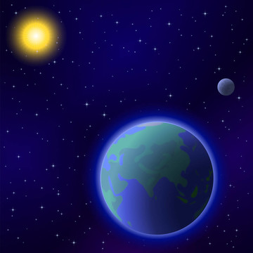 地球；月亮和太陽