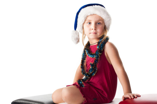 Santa的帽子和閃亮的女孩
