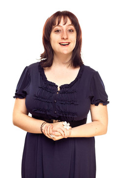 快樂的年輕白人婦女對White微笑