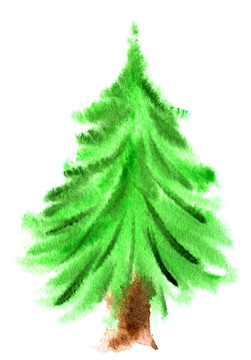 水彩画的圣诞树