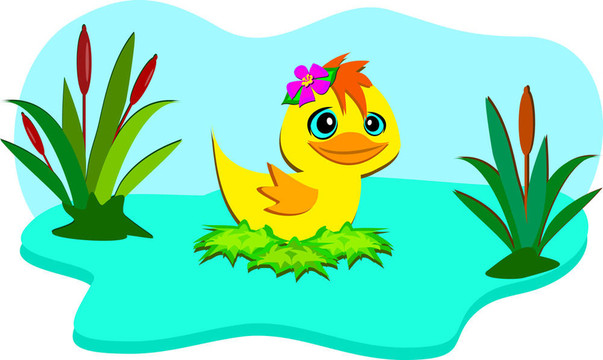 自然池塘與Cute Duck