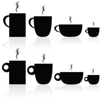 咖啡杯和茶杯黑色剪影