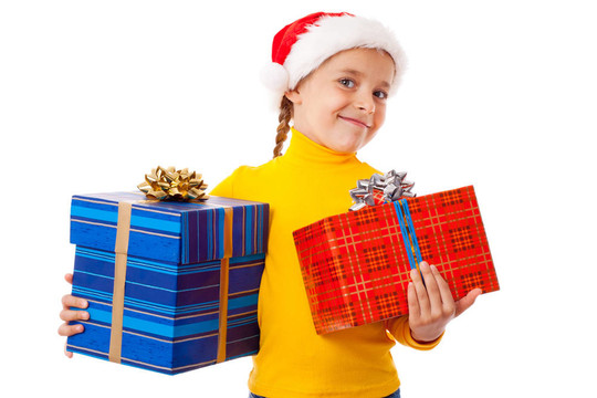 微笑的小女孩在Santa的帽子