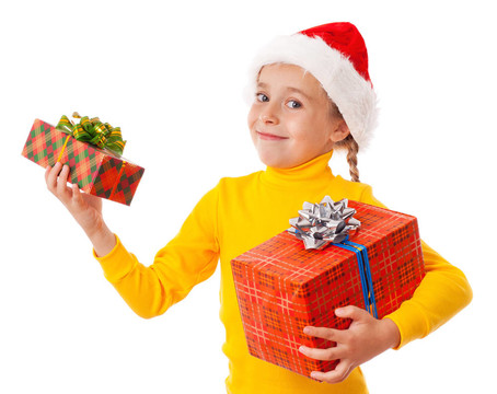 微笑女孩在Santa帽子