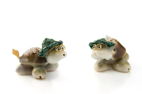 龜（龜）在金絲眼鏡的紀(jì)念品和一頂綠色的帽子