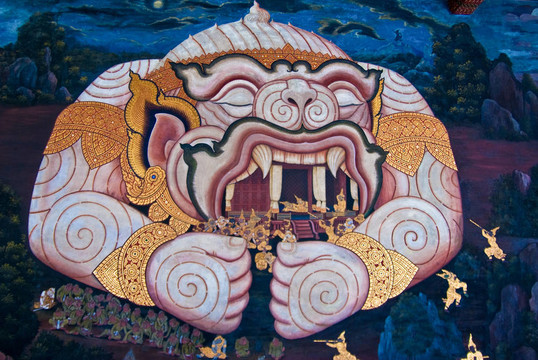 在佛寺金佛泰國壁畫