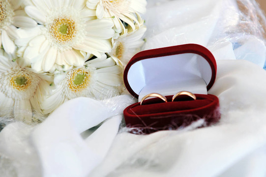 白色非洲菊和結(jié)婚戒指