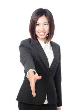 成功的商業(yè)女性伸出手來迎接