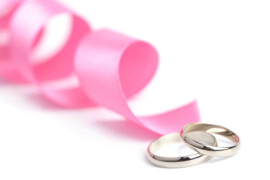 結(jié)婚戒指和粉紅絲帶隔離