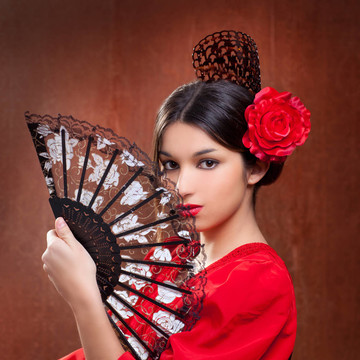 吉普賽弗拉門戈舞蹈家的女人紅玫瑰的西班牙球迷