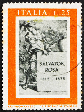 郵票意大利1973標題頁的關于Salvator Rosa的書