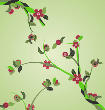 綠色背景與樹木開花枝