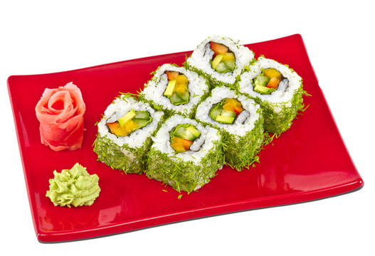日本的素食卷蒔蘿和蔬菜