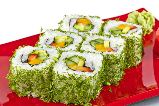 日本的素食卷蒔蘿和蔬菜