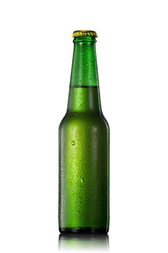 白色隔離水滴的啤酒瓶