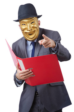 間諜概念與蒙面男子在白色