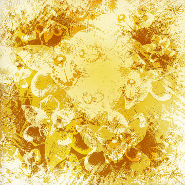 淺金色水彩筆觸與花卉裝飾背景