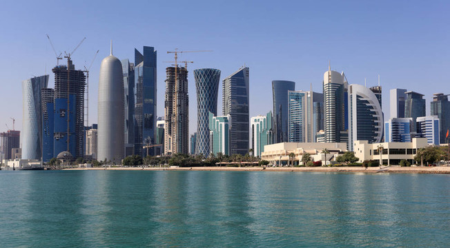 多哈的新downttown區(qū)Al Dafna的天際線(xiàn)；卡塔爾；中東