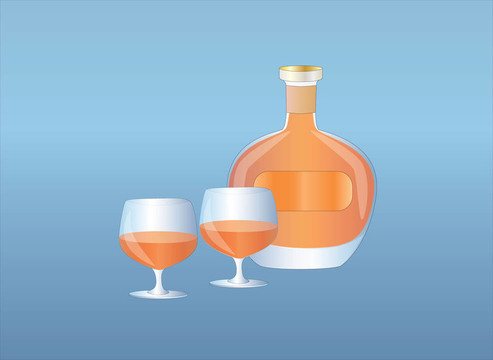 一瓶白蘭地和玻璃杯