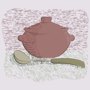 熱銀色餐具插畫