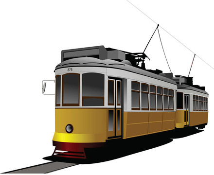 城市交通。有軌電車。插圖