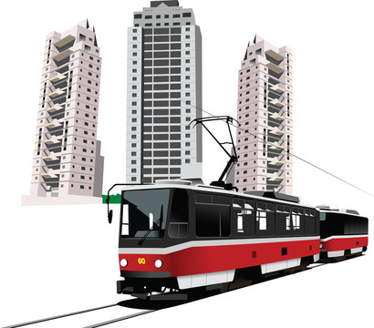 宿舍和電車。插畫
