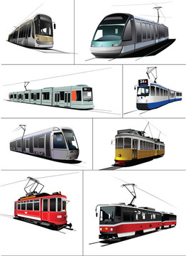 城市交通。有軌電車。插圖