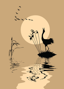 湖上鳥的剪影