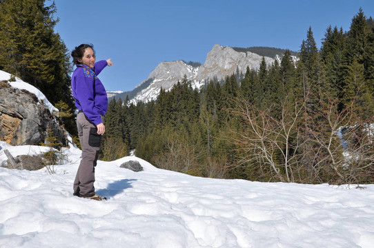 獨(dú)自跋涉在喀爾巴阡山脈的雪山的女人；羅馬尼亞