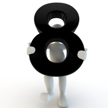 3D人物持有黑色號碼8；小人物