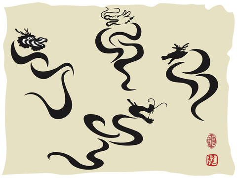 中國龍；水墨畫