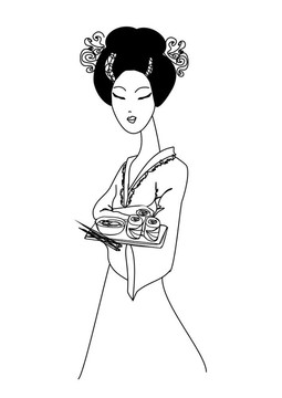 美麗的亞洲女孩享受壽司