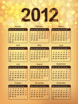 2012日歷。在eps10摘要金背景。