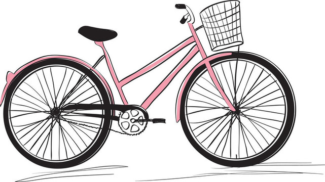 經(jīng)典女士購(gòu)物自行車(chē)。時(shí)尚插畫(huà)