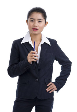 自信的商業(yè)女性用筆