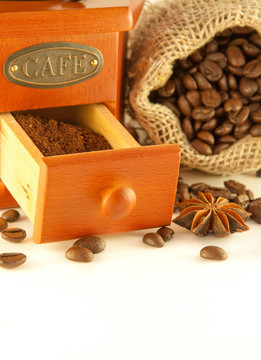 咖啡复古风格的咖啡袋和咖啡豆